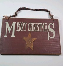 Wooden Hanging Merry Christmas Sign Rustic Farmhouse Style
