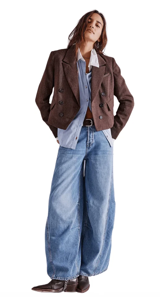 CHAQUETA BLAZER NUEVA FREE PEOPLE BETTY DUORO ESTAMPADO ESPIGA TALLA L Foto 2 de 4