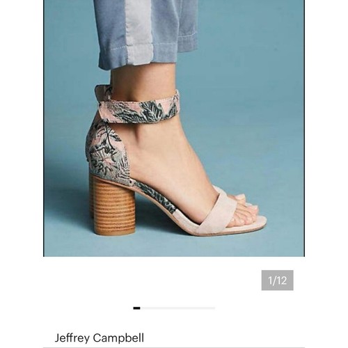 Jeffrey Campbell Purdy Blush Suede & Floral Ankle-Strap Block Heels