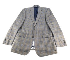 Tommy Hilfiger Sport Coat Men Sz 40L 100 Linen Beige Plaid Blazer Jacket Summer