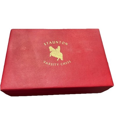 Vintage Staunton Varsity Chess Set / Pieces In Leatherette Wood Box   Checkmate