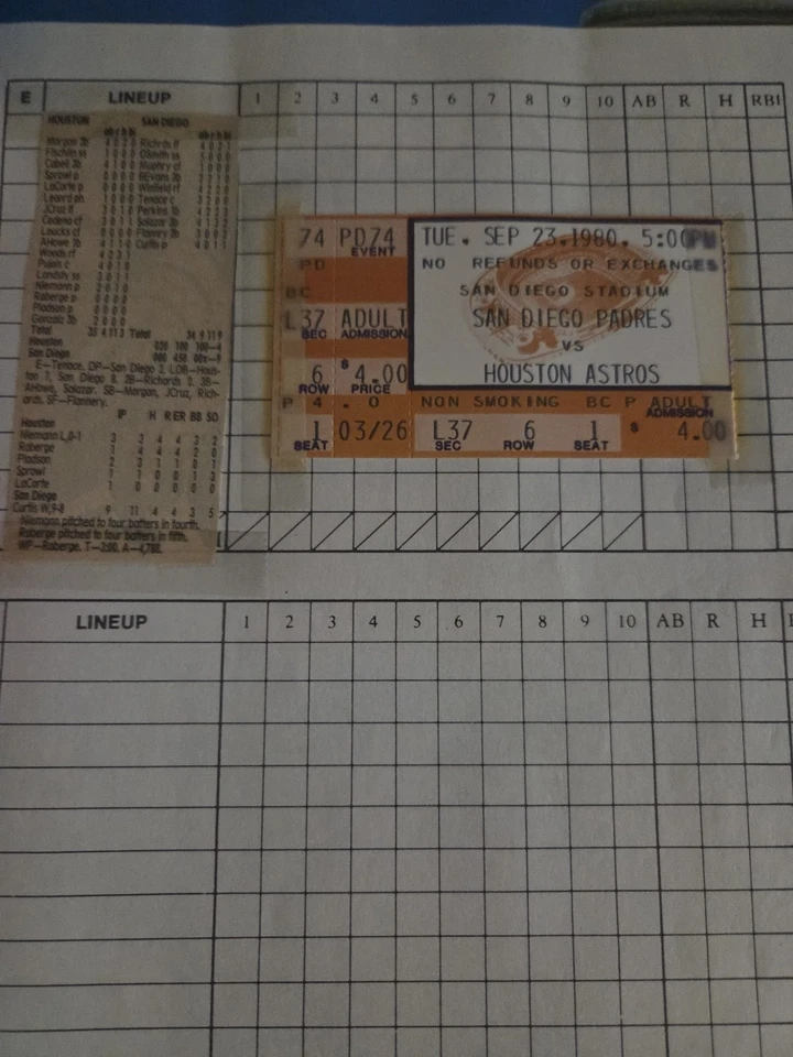 1980 San Diego PADRES~2xGame Stub Vs Expos/Astros ~SD Padres/2xProgram - Image 4 of 4