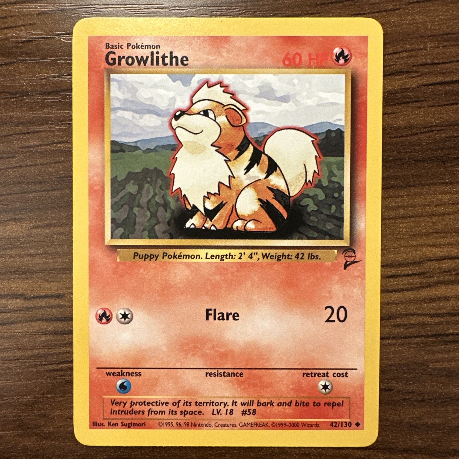 POKEMON GROWLITHE 42/130 UNCOMMON BASE SET 2 NM CARD