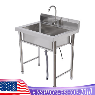 Stainless Steel Utility Sink Single Bowl Free Standing Kitchen Sink Farmhouse