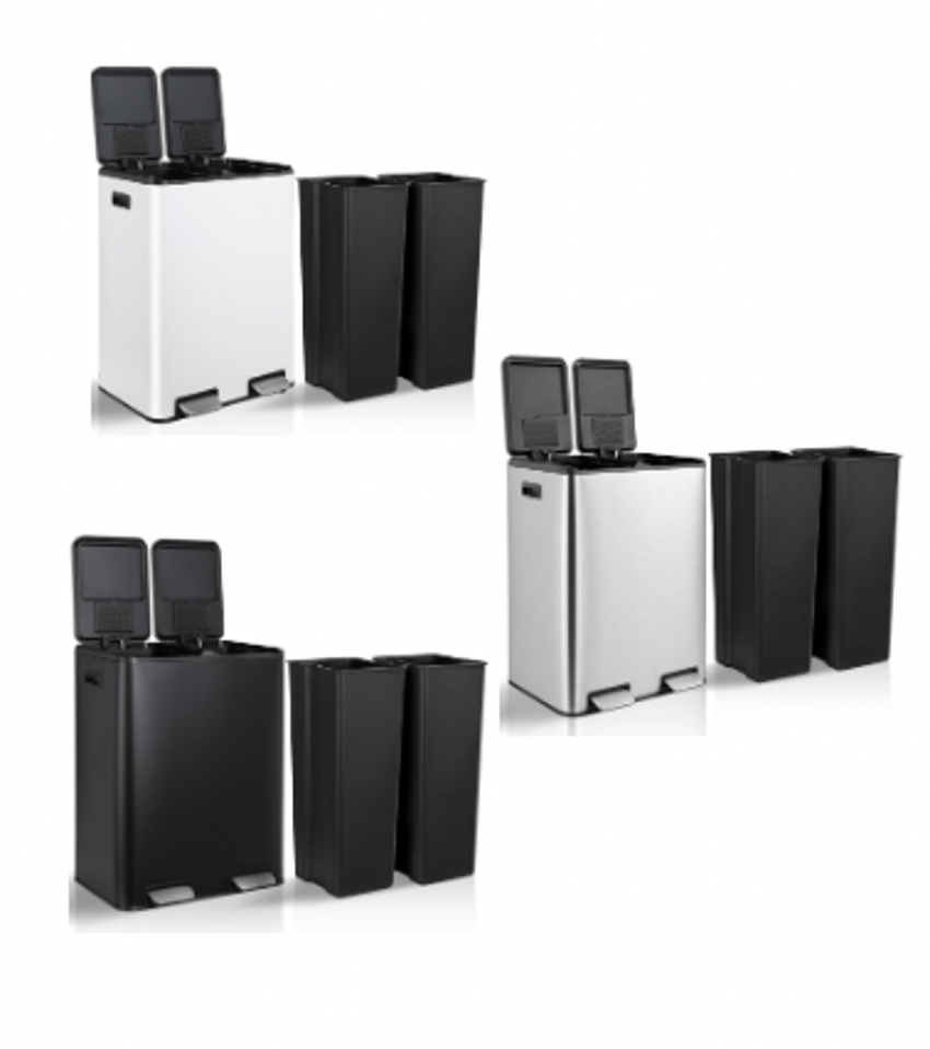 16 Gal Kitchen Trash Can Stainless Steel Dual Compartment Step On Garbage Bin