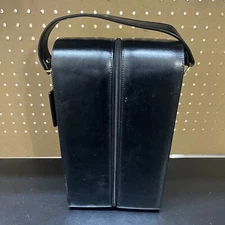 Leather Double Bottle Tote Carrier Bag Black Zipper Case W/ Corkscrew