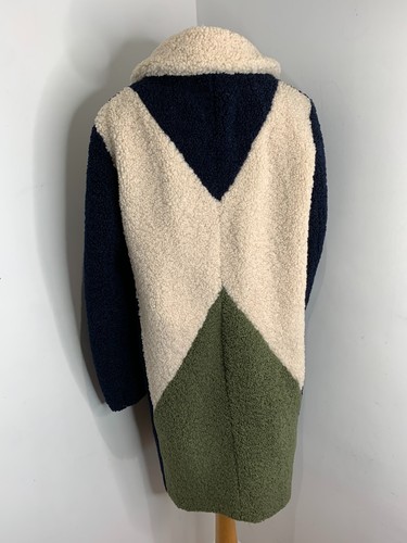 J. Crew teddy Colour block Sherpa coat M VGC winter oversize cocoon olive navy - Picture 8 of 12