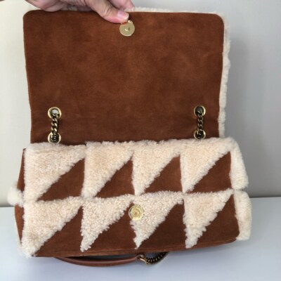 Saint Laurent YSL Jamie Medium Brown Suede Shearling