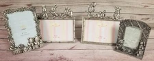 Lot Ornate Silver Solid Metal Pewter Mini Picture Frames Art Decor Bunnies Bears