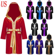 Kids Boxing Costume Halloween Boxer Dress Up Satin Metallic Trim Hooded Cloak