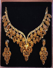 Gorgeous Necklace  Earring Set Champagne Colored Rhinestones Bridal Prom Formal