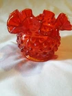 Fenton Ruby Red Hobnail Ruffled Rose Vase
