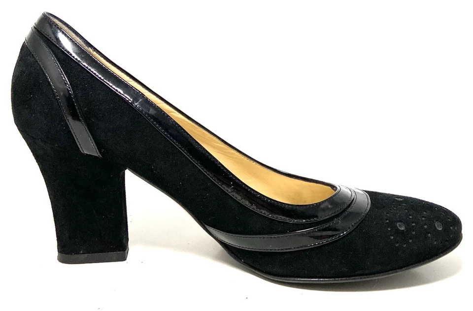 Marvin K Black Suede Pumps With Patent Leather Trim Size 8 Foto 2 de 4