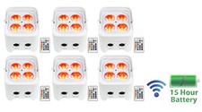 6 Rockville BEST PAR 50 White Rechargeable Par Wash Lights Wireless DMX RGBWA UV
