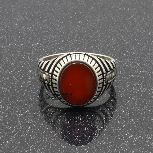 Anello Fatto a Mano Argento Sterling 925 Pietra Gemma Corniola Ovale Anello Uomo - Foto 6 di 8