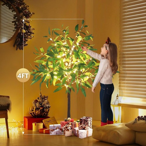 Artificial Olive Tree Pre Lit Decor Tree Lighted Olive Tree Home Decoration, 4FT - Picture 2 of 7