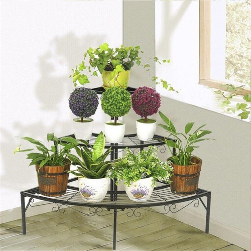 Wisfor 3 Tier Metal Plant Stand Corner Ladder Shelves Garden Flower Display Rack - Picture 3 of 13