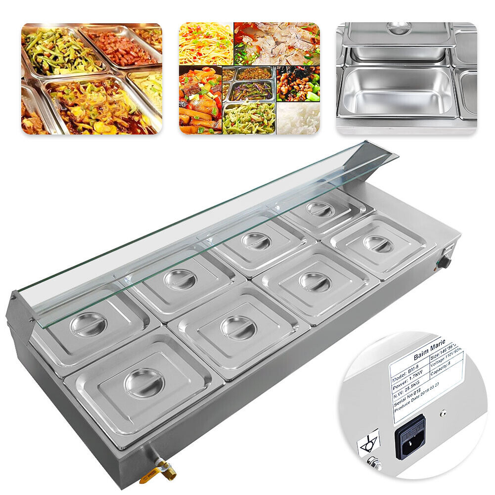 New Food Warmer 8-Pan Bain Marie Countertop Buffet Steam Table F
