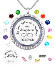 Daughter Mom Love Gift Memory Floating Locket Pendant Necklace with Birthstones