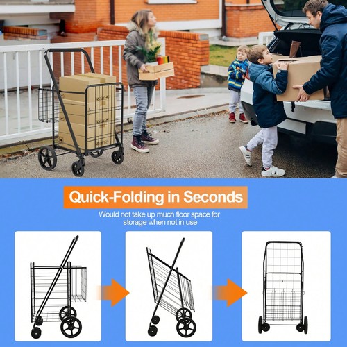 JOYIN-Heavy-Duty Folding Shopping Cart With Waterproof Liner & 360° Swivel Wheel - Picture 3 of 8