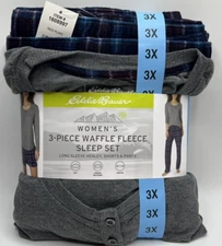 Women's Size 3X Eddie Bauer 3-Piece Waffle Fleece Sleep Set Pajamas Shorts Pants