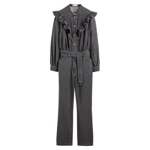 LA REDOUTE COLLECTIONS Grey Denim Cotton Ruffled Jumpsuit Long Sleeves UK 14 NEW - Picture 3 of 17