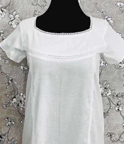 SoieRose SR1092 Women's Sleek Fit 100% Cotton Victorian Nightgown - White - Picture 2 of 7