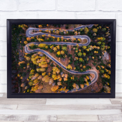Landschaft Luftaufnahme über Perspektive Herbst Herbst Straße Weg Mäander Wandkunstdruck