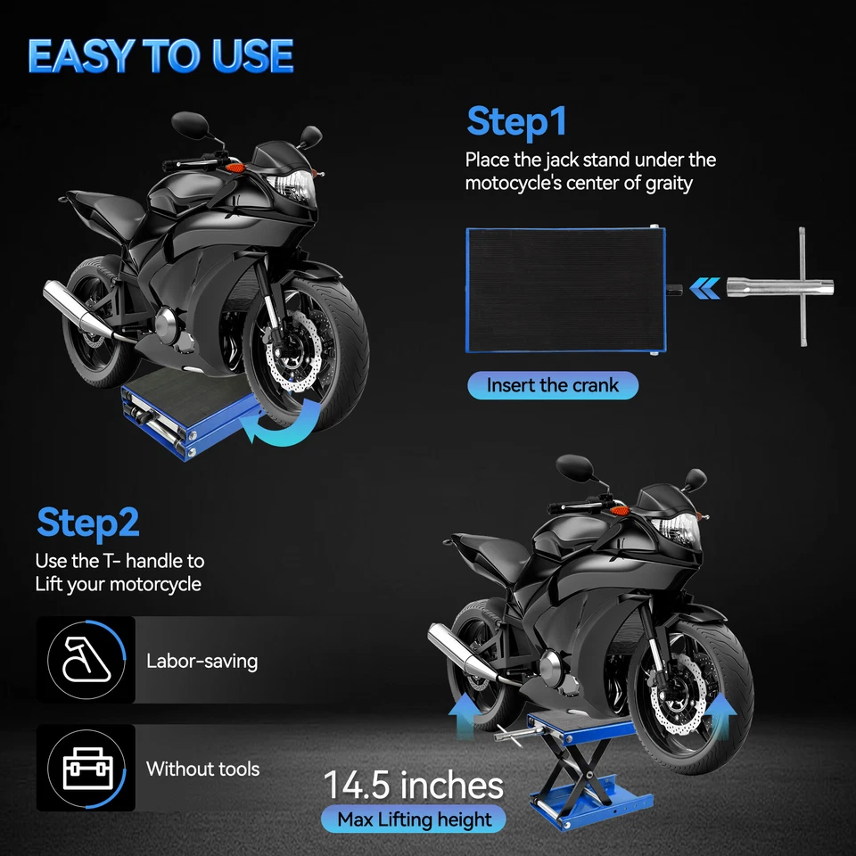 Heavy Duty Motorcycle 1100lb Scissor Jack Lift Wide Deck Hoist Stand ATV Bike BL - Image 4 of 4