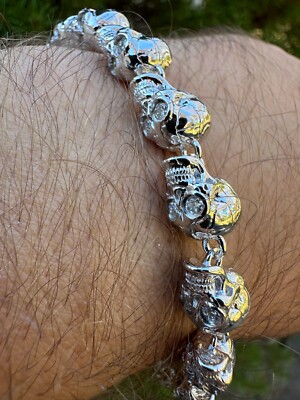 Custom Solid 925 Sterling Silver Skull Death Link Chain