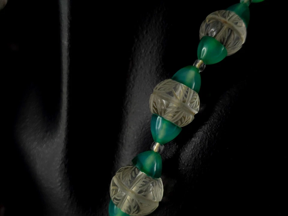 Kette Silber Glas grün geschnitzt - elegant ausgefallen & besonders silver anell - Bild 3 von 4