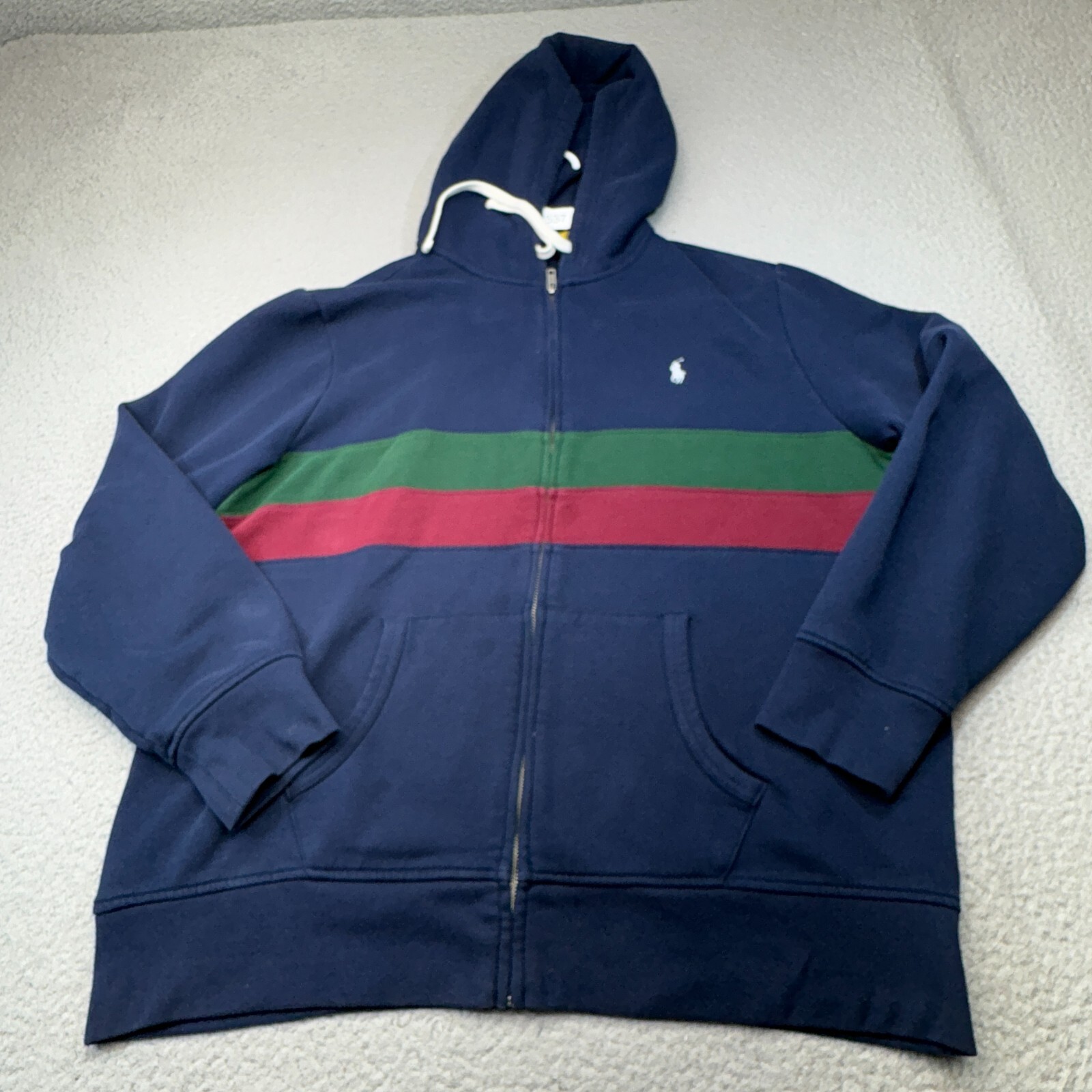 Polo Ralph Lauren felpa con cappuccio uomo grande blu full zip giacca felpa pony preppy