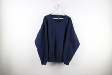 Vintage 90s Lands End Mens Large Faded Blank Crewneck Sweatshirt Navy Blue USA