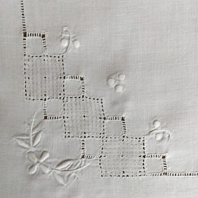 Art Nouveau Leinen Tischdecke Handarbeit Hohlsaum Stickerei 825 x 825