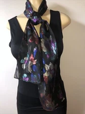 Women's Accent Scarf Neck Black  Multi Holograph 10"x58" Pre-Owned