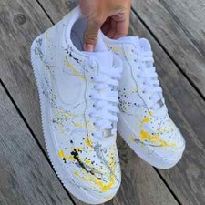 Air Force 1 Low Custom White Shoes Black Yellow Gray Splatter Pittsburgh Colors