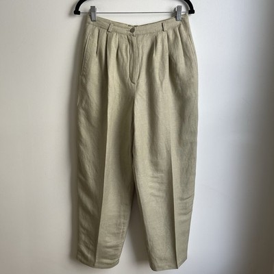Vintage 80s Giorgio Sant'Angelo Sage Green Linen Pants 28'' Pleated Size 10 