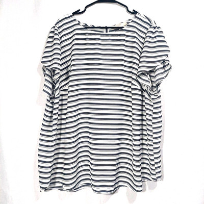 Loft Plus Womens Button Up Back Blouse Semi Sheer Short Petal Sleeves(Tiny Flaw)
