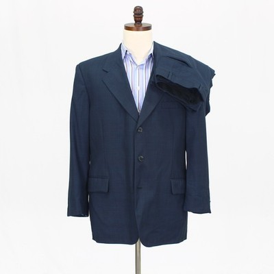 Tom James 46R 48x30 Navy Full Suit Check 3-Button Wool
