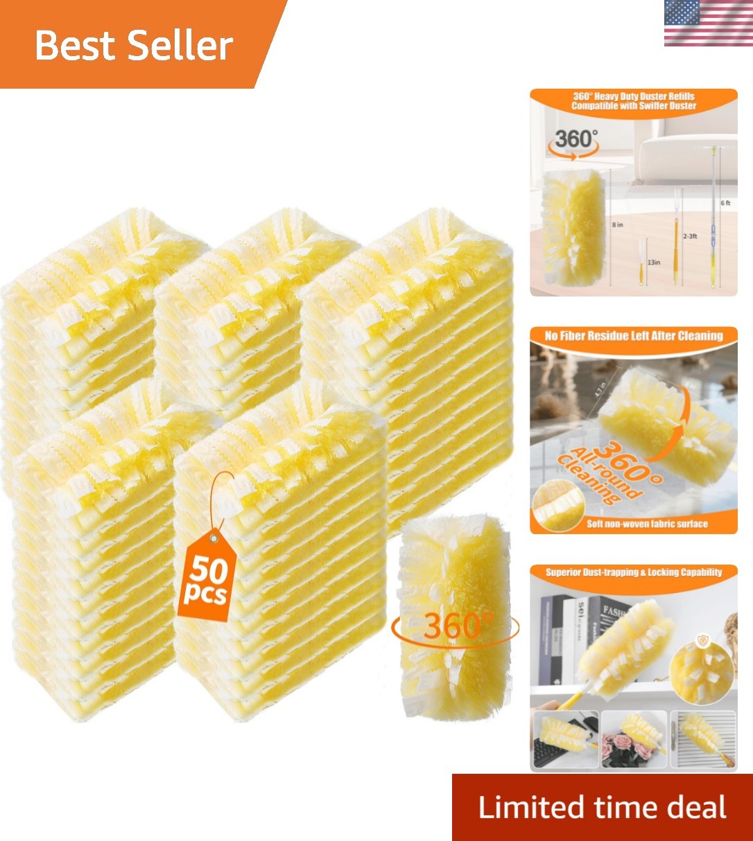 50 Count 360&deg; Heavy Duty Duster Refills Compatible with Swiffer, Larger Size-...