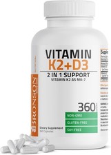 Bronson Vitamin K2 MK7 with D3 Supplement Non-GMO 360 Count Pack of 1 