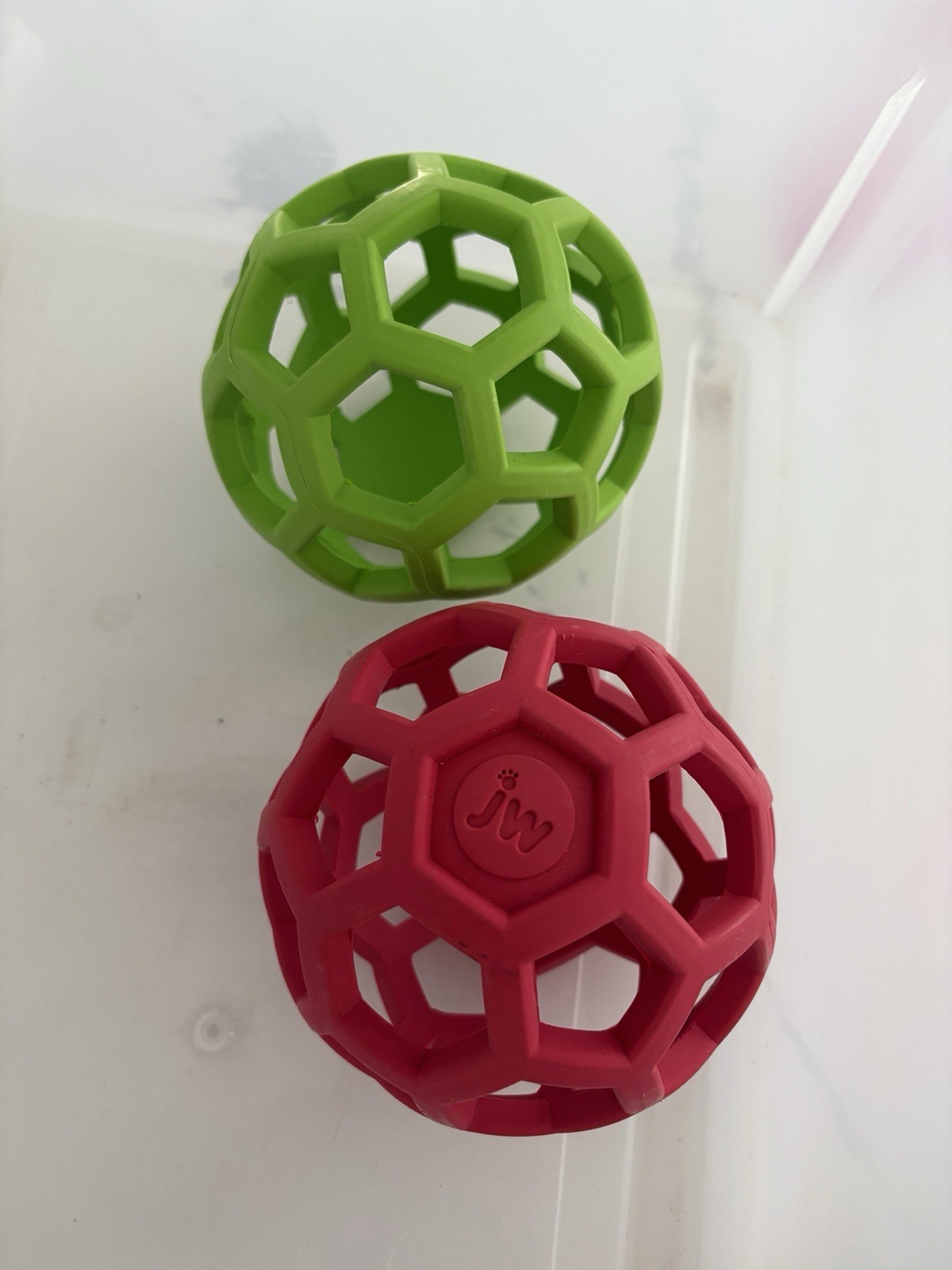 (2) JW Pet Hol-ee Roller Dog Toy Red & Green Rubber Ball Durable Chew Fetch NWOT
