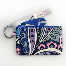 Vera Bradley Floral Swirls Zip ID Case Card Wallet Coin Storage Key Ring New