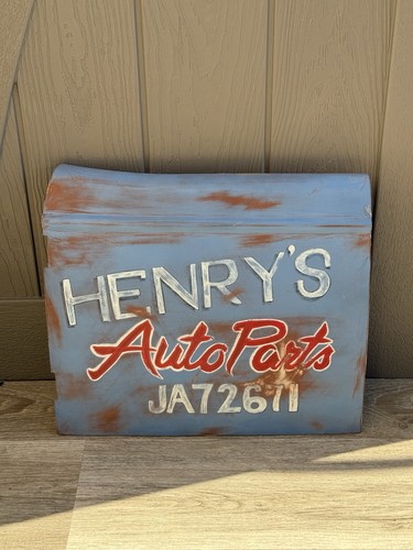 Hand Painted “Henry’s Auto Parts” Metal 3D Wall Art Sign - Hot Rod / Speed Shop