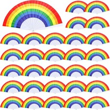 30 Pcs Rainbow Pride Hand Fans Bulk Folding Handheld Fan Plastic Colorfu