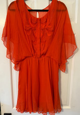 Haute Hippie Flutter Sleeve 100% Silk Tunisian Red Dress Size XS NWT