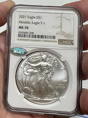 2021 $1 Type 1 American T-1 Silver Eagle NGC MS70 Littleton Select Coin