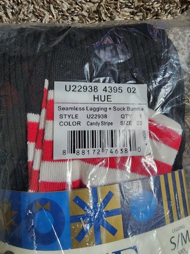 HUE Let's Celebrate Black Candy Stripe Seamless Leggings + Socks Bundle S/M - Picture 2 of 4