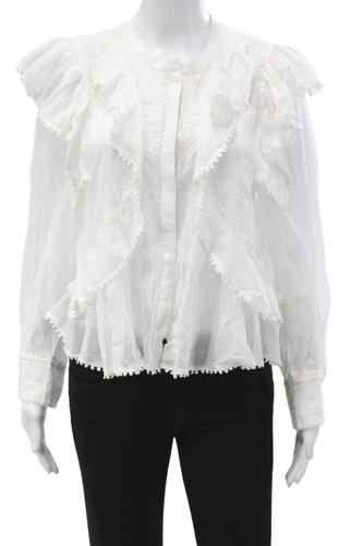 Isabel Marant Etoile Women Bohemian Cotton Crew Neck Long Sleeve Blouse Size 34