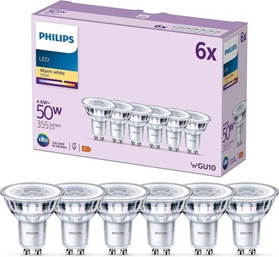 Philips LED Classic GU10 Lampen 6-er Pack (50 W), Reflektor LED Spots